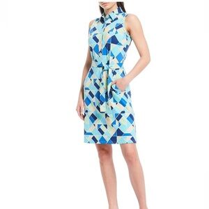 J McLaughlin Womens Geometric Patterned Dress Size L Sleeveless Pockets